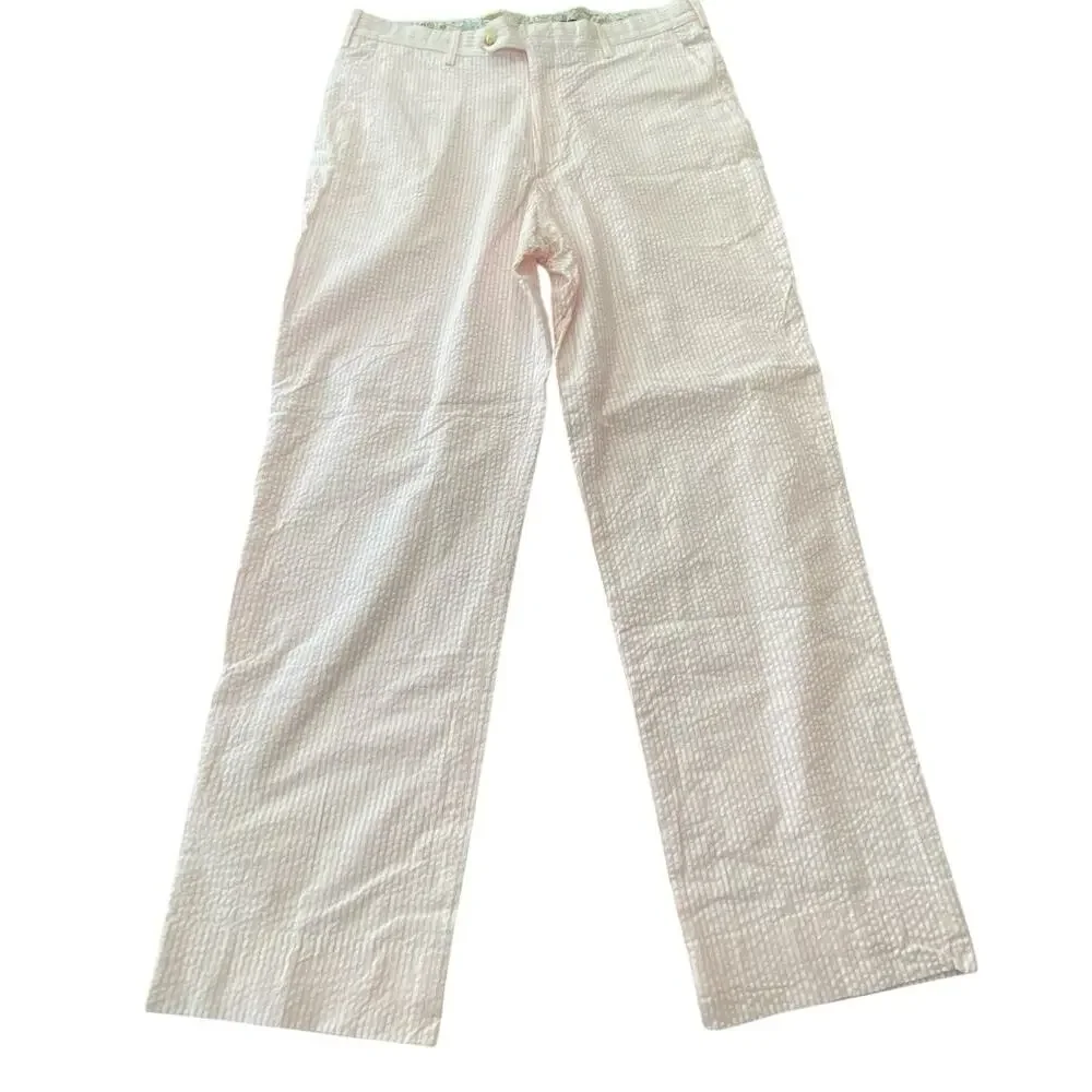 Country Club Prep Pink Seersucker Pants Men 34x32 Derby Wedding Preppy Golf prep
